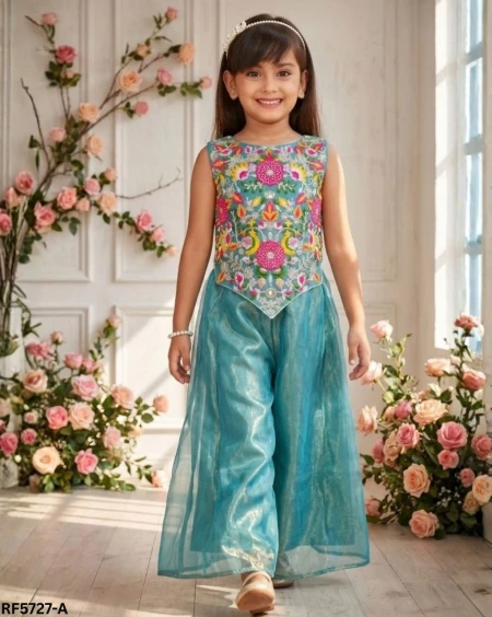 Elegant Twill Net Embroidered Girl Kurti Set with Soft Micro Inner!