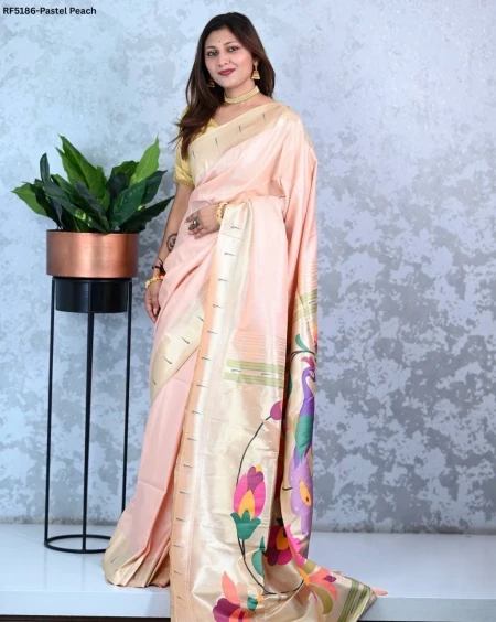 Elegant Paithani Silk Saree with Golden Zari & Meenakari Motifs!