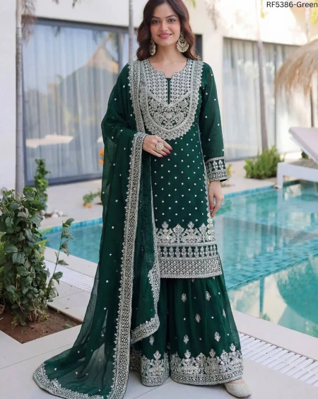 Elegant Faux Georgette Kurti Sharara Set with Sequin Zari Embroidery!