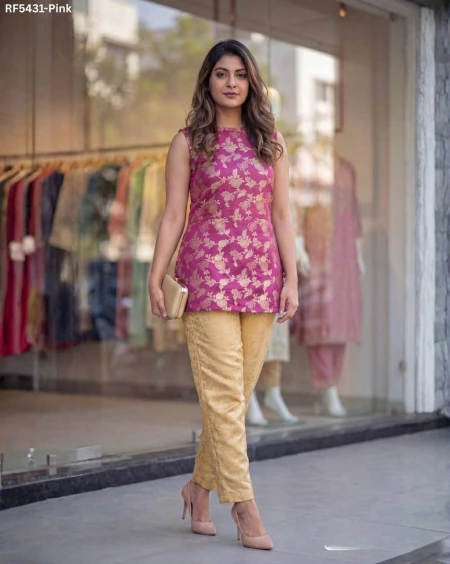 Banarasi Brocade Kurti Pant Set Short Kurti!