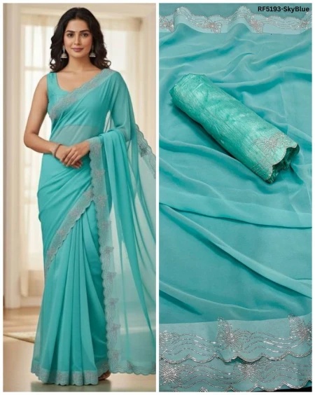 Elegant Heavy Fox Georgette Saree with Hotfix Work!
