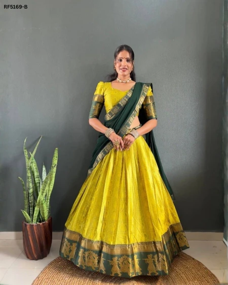 Cotton Woven Lehenga Choli with Georgette Dupatta & Fancy Lace Border!