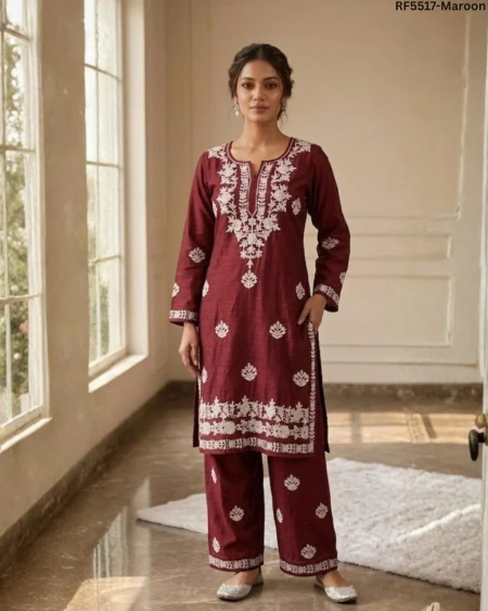 Rayon Embroidered Kurti Pant Set Elegant Ethnic Wear for Women!
