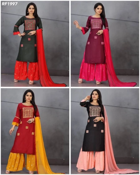 Effortless Grace: Rayon Kurti with Sharara & Dupatta Set.