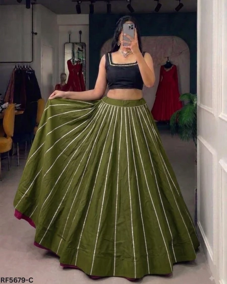 Elegant Cotton Zari Work Full Flare Skirt.