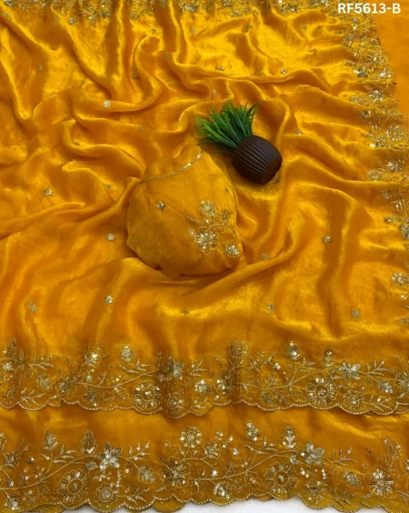 Soft Silk Embroidered Saree with Unstitched Blouse!
