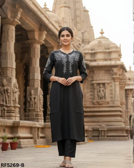 Elegant Roman Silk Kurti Pant Set with Embroidery Work!