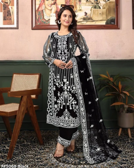 Grace in Every Thread – Embroidered Net Kurti Set!