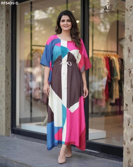 Fendy Crepe Printed Kaftan Stylish Summer Wear Comfortable Ethnic Outfit!