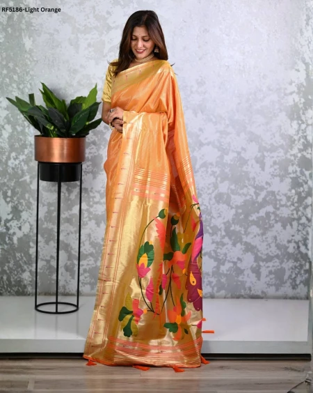 Elegant Paithani Silk Saree with Golden Zari & Meenakari Motifs!