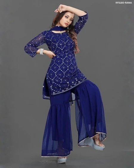 Premium Heavy Georgette Embroidered Sarara Set with Elegant Samosa-Border Dupatta!