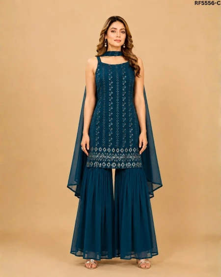 Fox Georgette Sequence Embroidered Sharara Set with Dupatta!