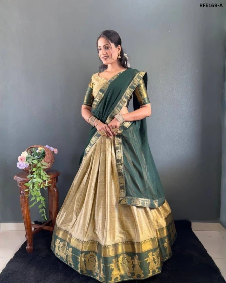 Cotton Woven Lehenga Choli with Georgette Dupatta & Fancy Lace Border!