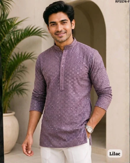 Rayon Chikankari Short Kurta Full Sleeves Ethnic Wear for Men!