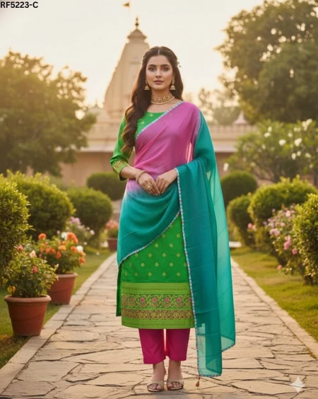 Banarasi Jacquard Unstitched Suit Material with Cotton Silk Bottom!