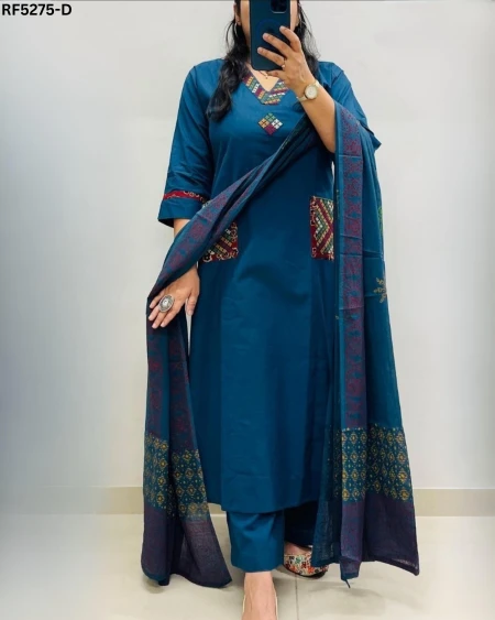 Elegant Pure Cotton Kurti Set with Mul Cotton Dupatta!