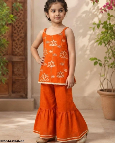 Cotton Blend Embroidered Kurti Sharara Set!