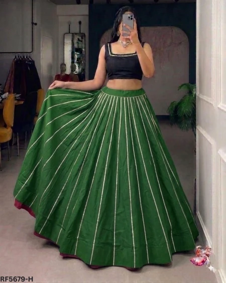 Elegant Cotton Zari Work Full Flare Skirt.