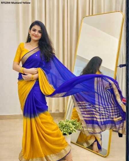 Pure Viscose Sartin Border Georgette, crafted for New Trends!