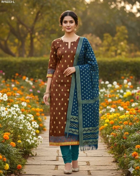 Banarasi Jacquard Unstitched Suit Material with Cotton Silk Bottom!