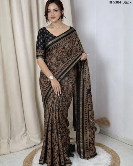 Elegant Silk Saree with Traditional Ajrakh Design!