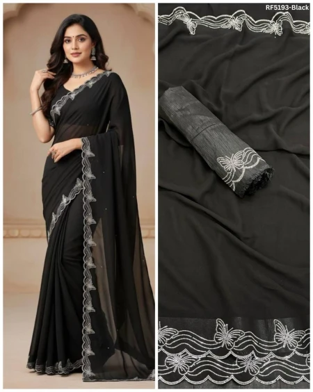 Elegant Heavy Fox Georgette Saree with Hotfix Work!