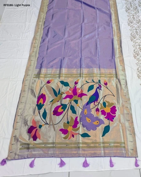 Elegant Paithani Silk Saree with Golden Zari & Meenakari Motifs!