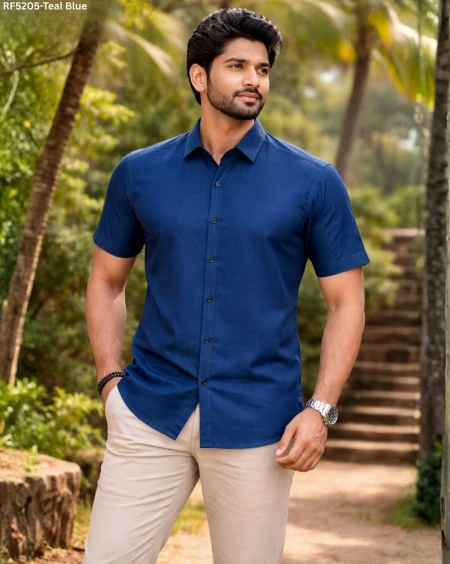 Classic Plain Cotton Silk Shirt with Half Sleeves!