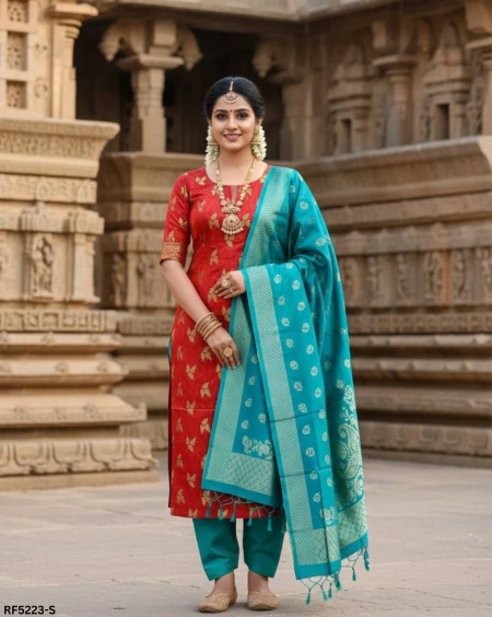 Banarasi Jacquard Unstitched Suit Material with Cotton Silk Bottom!