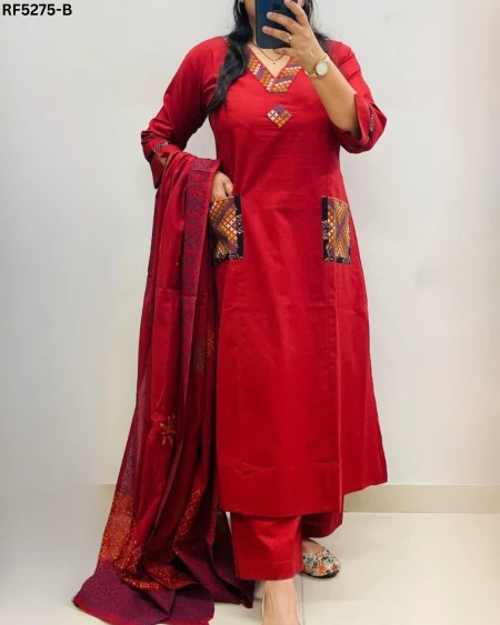 Elegant Pure Cotton Kurti Set with Mul Cotton Dupatta!