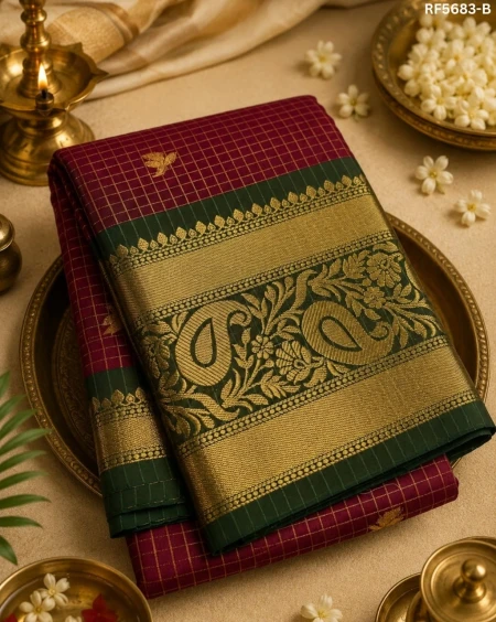 Soft Silk Digital Checks Print Saree!