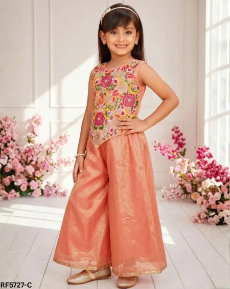 Elegant Twill Net Embroidered Girl Kurti Set with Soft Micro Inner!