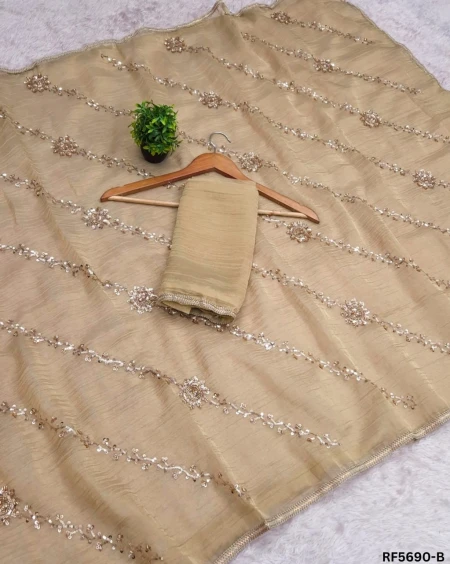 Elegant Salsa Saree with Bead Work & Embroidery Lace Border!