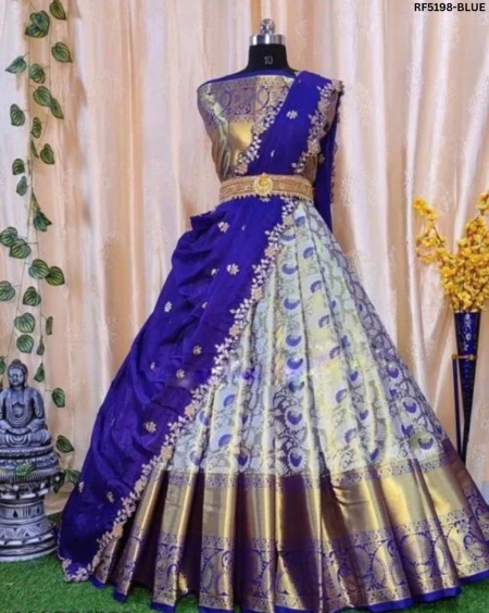 Royal Kanjiveram Silk Lehenga with Zari Work & Embroidered Net Dupatta!