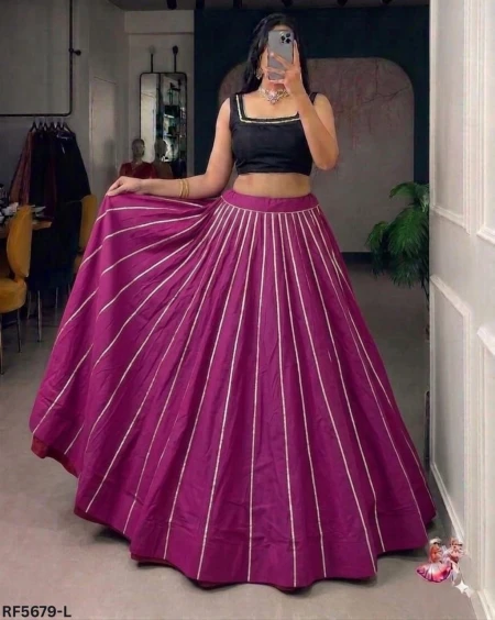 Elegant Cotton Zari Work Full Flare Skirt.