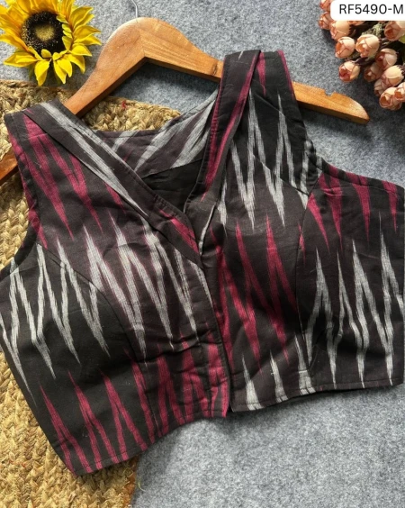 Ikkat Handloom Cotton Kurti Boat Neck Readymade blouse!