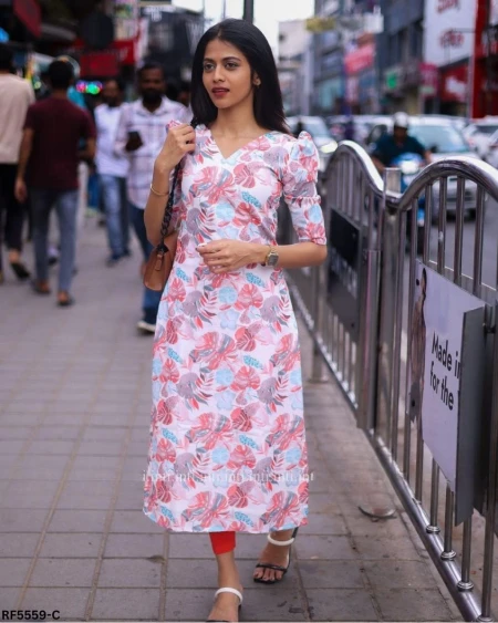 Cotton Printed Kurti with Crepe Inner Comfortable Daily Wear!