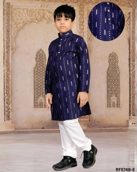 Soft Cotton Kids Kurta Pyjama Set with Full Sleeves & Side Pocket – Traditional Wear!