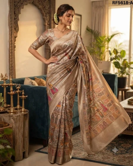 Rajwadi Pashmina Silk Weaving Saree with Kashmiri Thread Work!