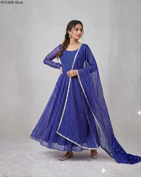 Elegant Printed Georgette Gown with Matching Dupatta!