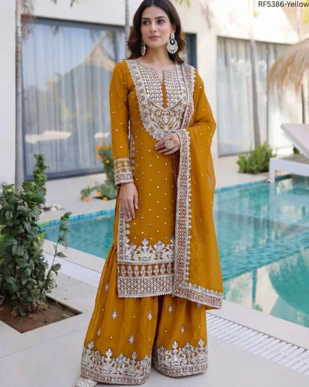 Elegant Faux Georgette Kurti Sharara Set with Sequin Zari Embroidery!