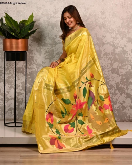 Elegant Paithani Silk Saree with Golden Zari & Meenakari Motifs!