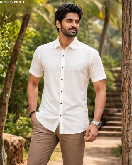 Classic Plain Cotton Silk Shirt with Half Sleeves!