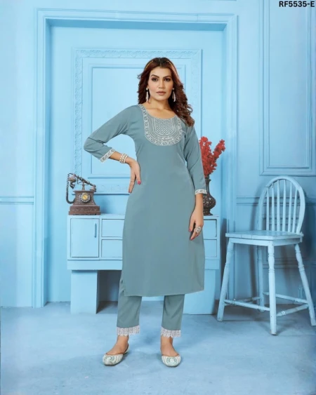 Wrinkle Cotton Embroidered Kurti Set with Two Pockets!