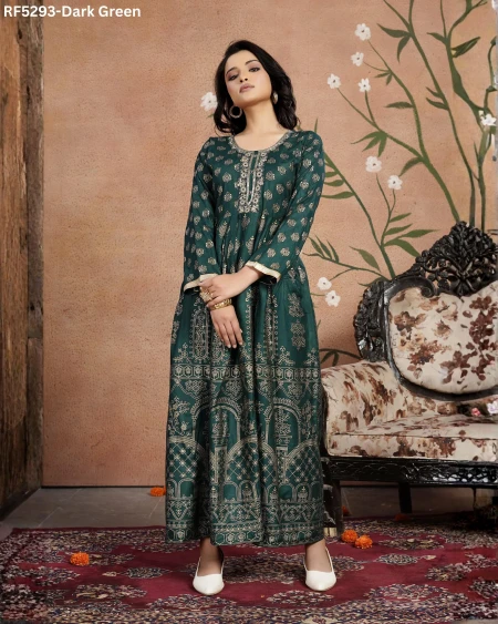 Royal Heavy Rayon Gown with Embroidery & Golden Foil Work!