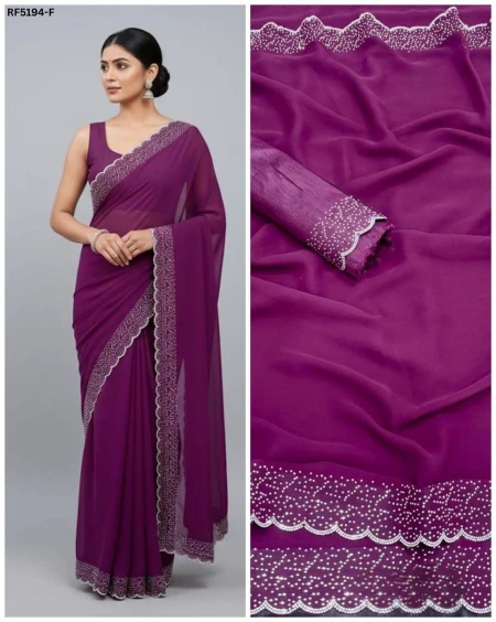 Elegant Heavy Fox Georgette Saree with Hotfix Work!