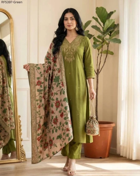 Premium Silk Heavy Embroidered Gown Pant Dupatta Set for Women Festive Wedding Wear!