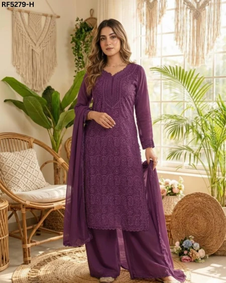 Elegant Faux Georgette Gown with Chikankari Embroidery & Dupatta!