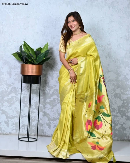 Elegant Paithani Silk Saree with Golden Zari & Meenakari Motifs!