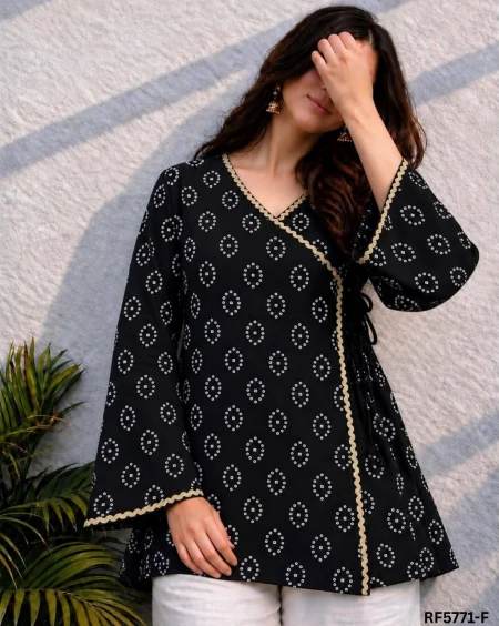 Heavy Rayon Bandhani Printed Wrap Tie-Up Top with Border Lace!